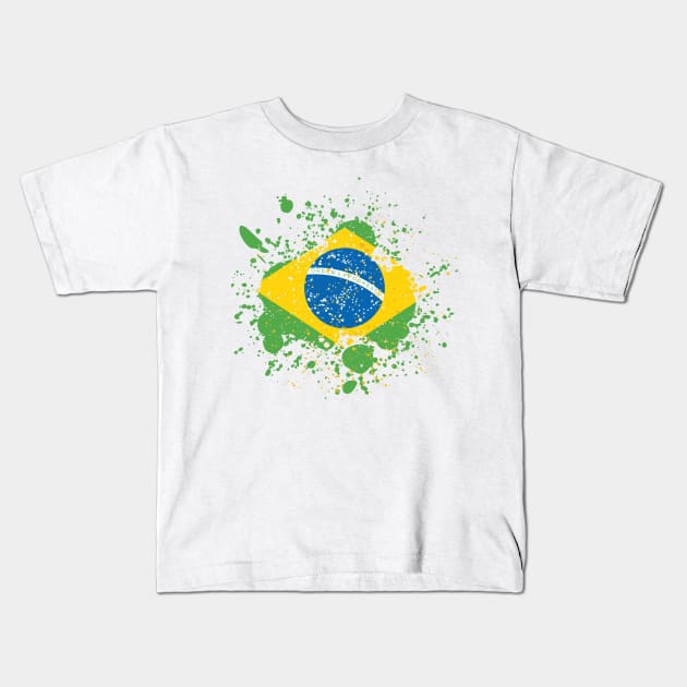 Grunge Brazilian Flag Kids T-Shirt by Jamie Lee Art